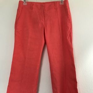 Theory Linen Blend Capri Pants, Coral, Size 2